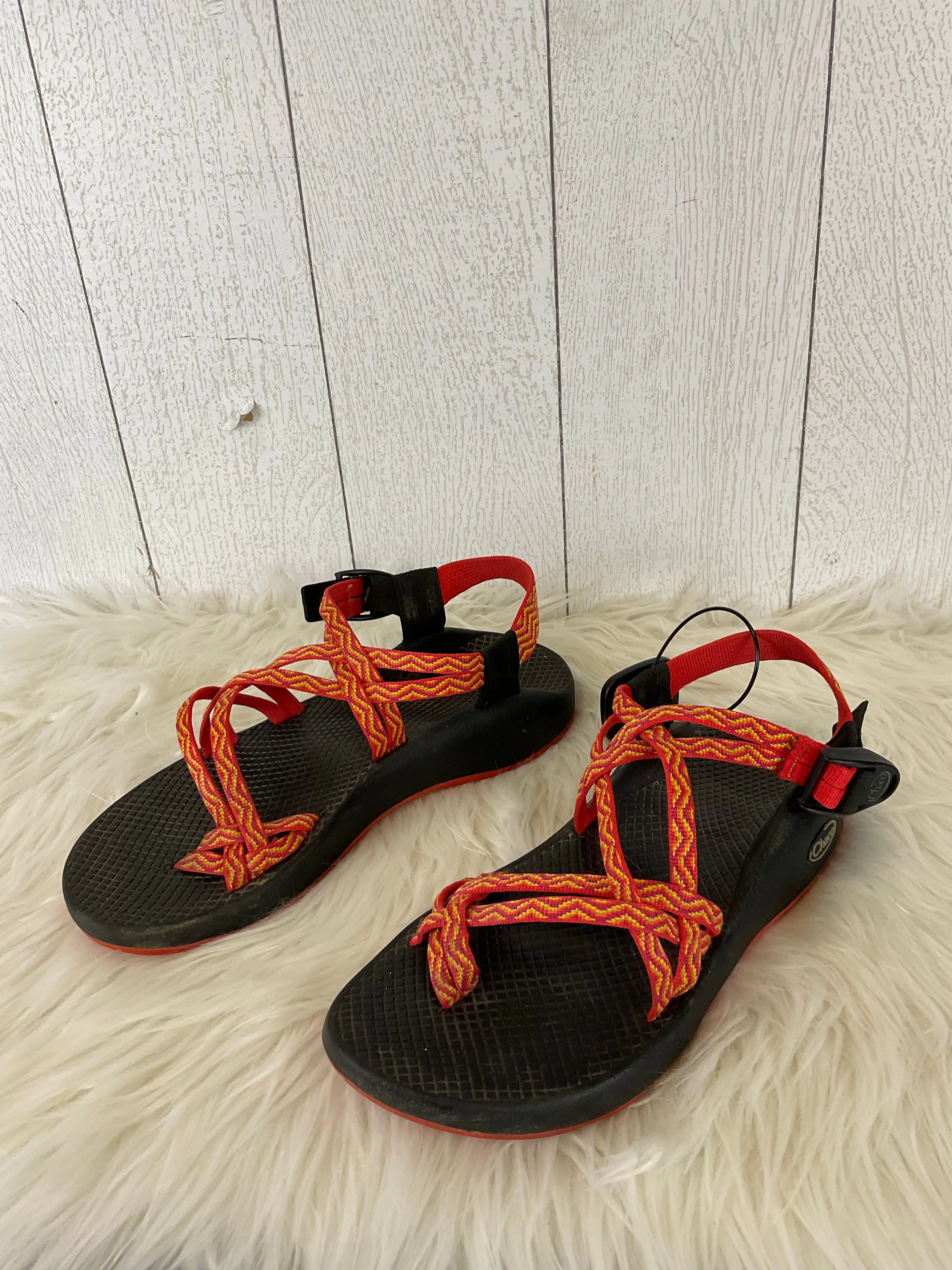 Red Sandals Flip Flops Chacos, Size 7