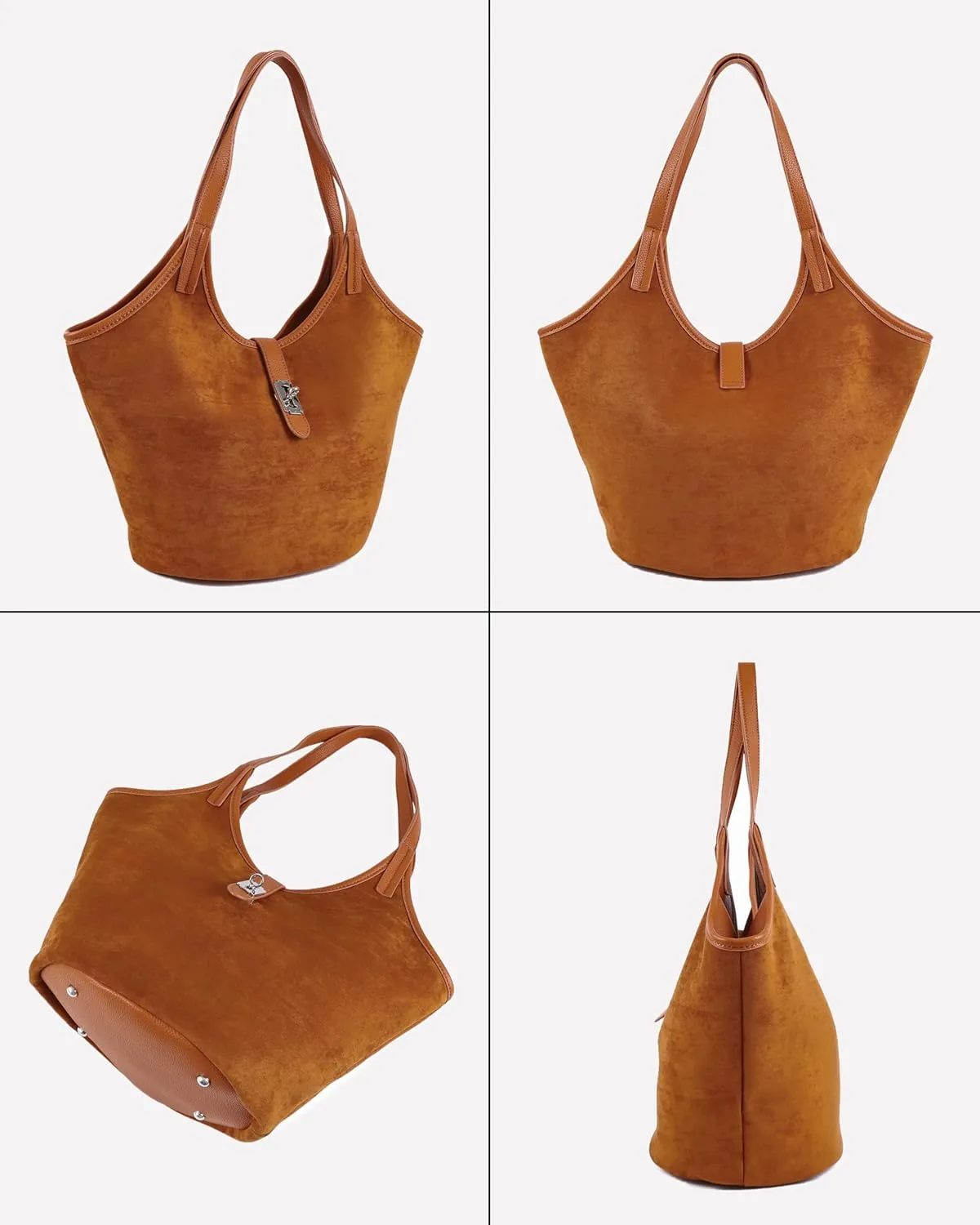 Rejolly Suede Bucket Tote Bags for Women Shoulder Bag Trendy Fall Purse Slouchy Handbag