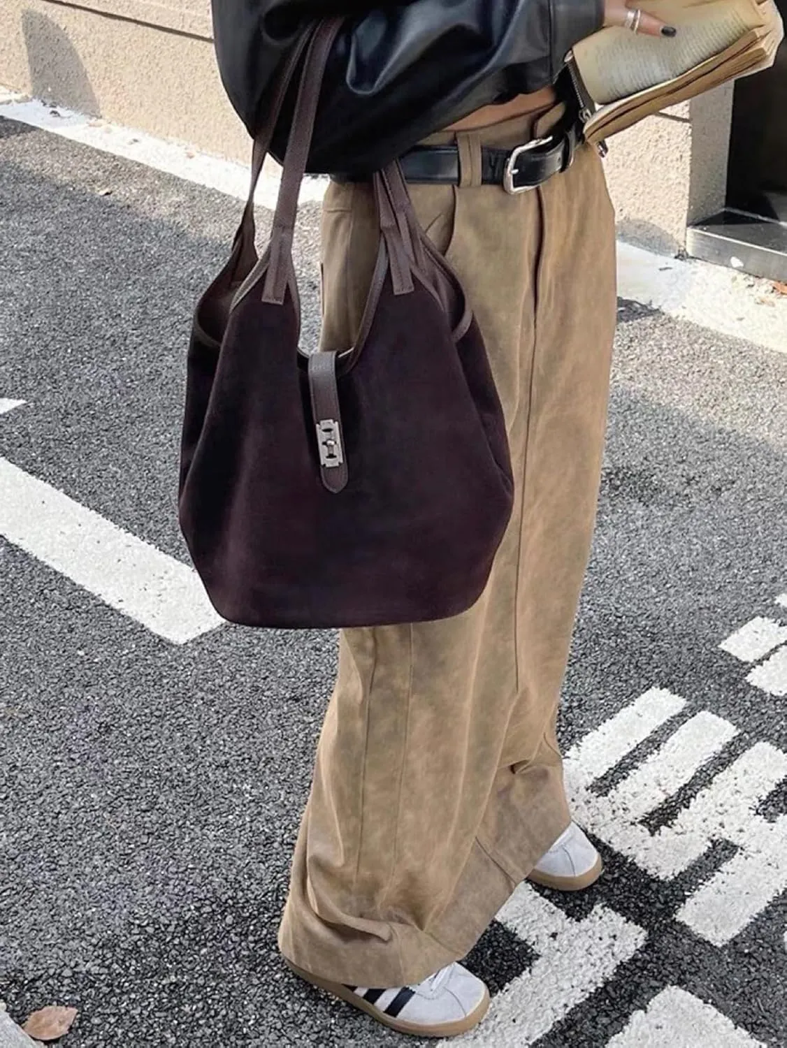 Rejolly Suede Bucket Tote Bags for Women Shoulder Bag Trendy Fall Purse Slouchy Handbag