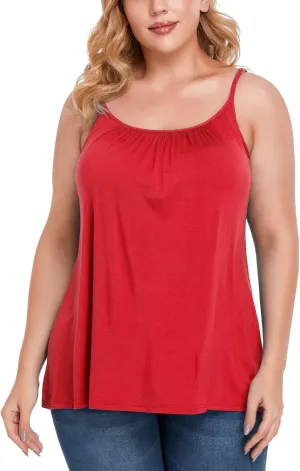 RITERA Women's Tank Top with Built in Padded Bra Cotton Shirred Flowly Relaxed Cami Adjustable Straps Camisole with Pleats