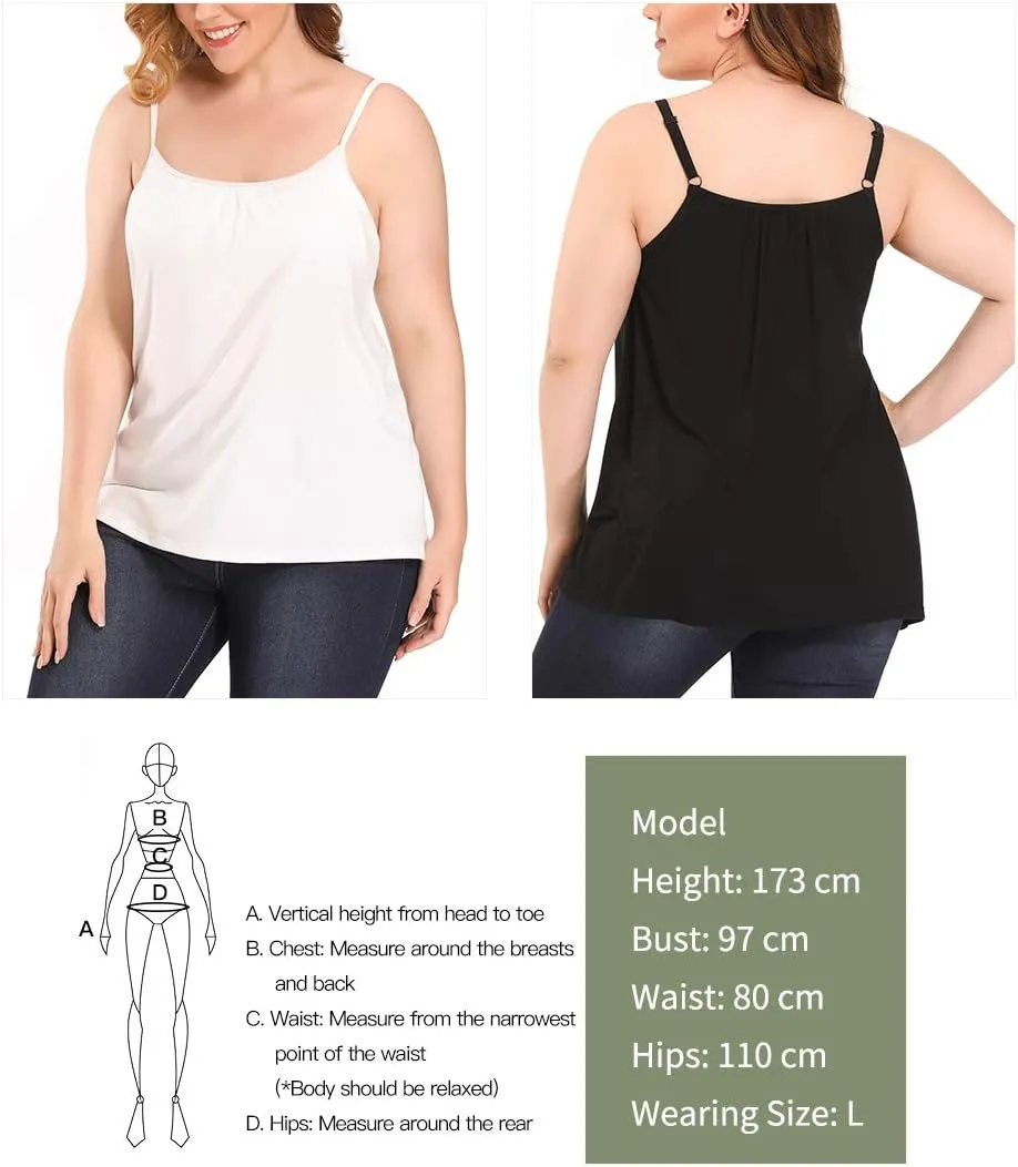 RITERA Women's Tank Top with Built in Padded Bra Cotton Shirred Flowly Relaxed Cami Adjustable Straps Camisole with Pleats