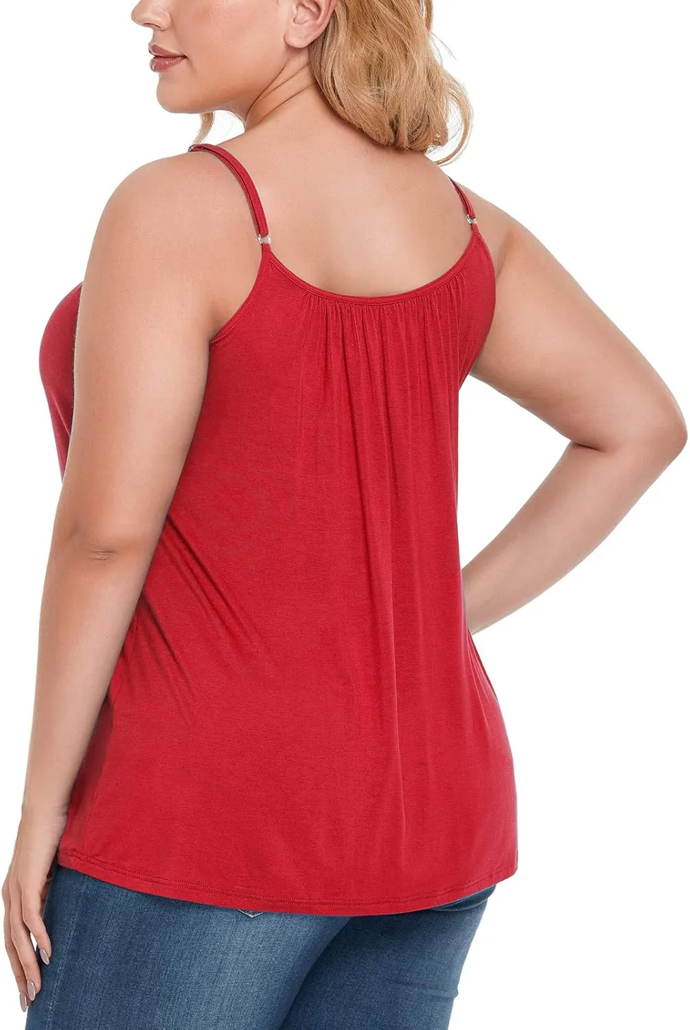 RITERA Women's Tank Top with Built in Padded Bra Cotton Shirred Flowly Relaxed Cami Adjustable Straps Camisole with Pleats