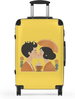 Romantic Couple Carry-On Suitcase  Coffee Kiss Illustration  Hard Shell Spinner Luggage with TSA Lock
