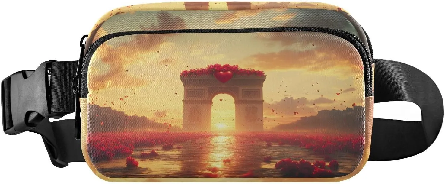 Romantic Paris Fanny Pack Water Resistant, Women Men Waist Pack Sling Bag Purse for Travel Hiking