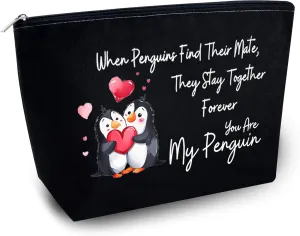Romantic Valentines Day Gifts for Her Penguin Makeup Bag Romantic Penguin Valentine Gifts Valentine Gift Bags Penguin Couple In Love Cosmetic Bag Travel Toiletry Bag Gifts for Gf