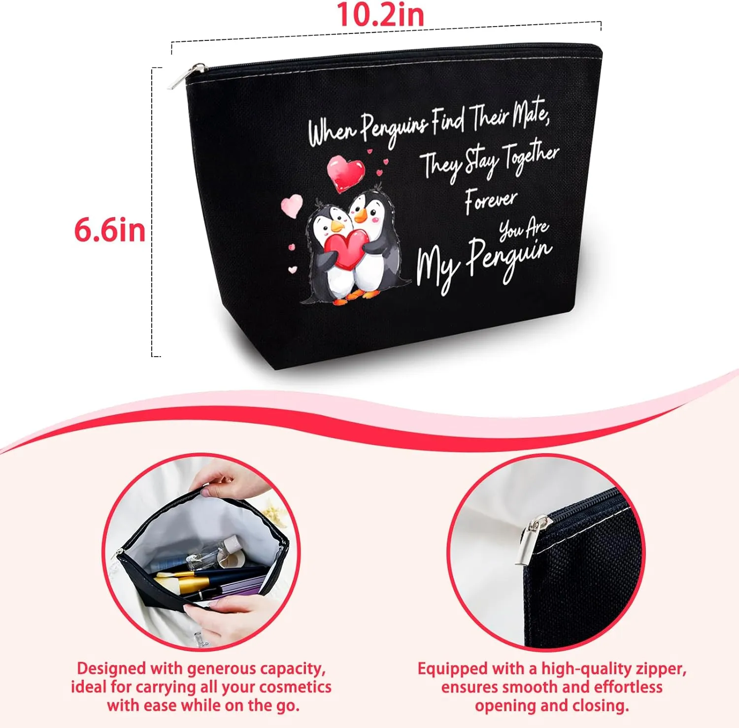 Romantic Valentines Day Gifts for Her Penguin Makeup Bag Romantic Penguin Valentine Gifts Valentine Gift Bags Penguin Couple In Love Cosmetic Bag Travel Toiletry Bag Gifts for Gf