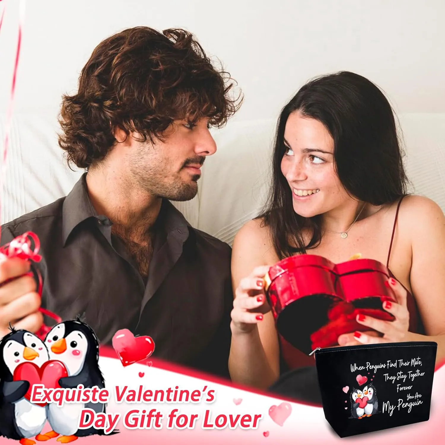 Romantic Valentines Day Gifts for Her Penguin Makeup Bag Romantic Penguin Valentine Gifts Valentine Gift Bags Penguin Couple In Love Cosmetic Bag Travel Toiletry Bag Gifts for Gf