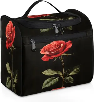 Rose Travel Toiletry Bag for Women Large Capacity Wide-open Makeup Organizer Cosmetic Travel Bags for Toiletries, Romantic Floral