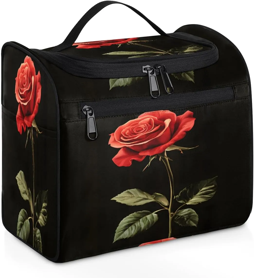 Rose Travel Toiletry Bag for Women Large Capacity Wide-open Makeup Organizer Cosmetic Travel Bags for Toiletries, Romantic Floral