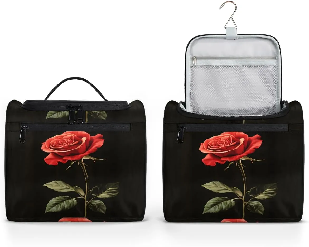 Rose Travel Toiletry Bag for Women Large Capacity Wide-open Makeup Organizer Cosmetic Travel Bags for Toiletries, Romantic Floral