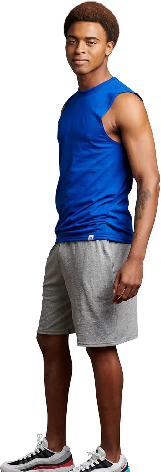 Russell Athletic Men's Relaxed Fit 9" Cotton Shorts with Pockets, Adjustable Elastic Waist, Sizes S-4X