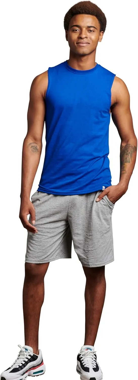 Russell Athletic Men's Relaxed Fit 9" Cotton Shorts with Pockets, Adjustable Elastic Waist, Sizes S-4X