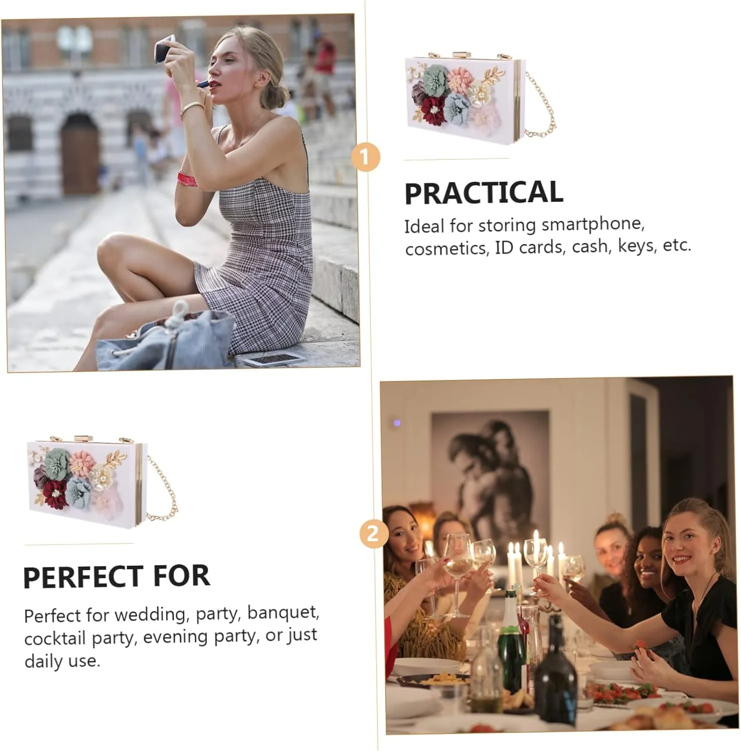 SAFIGLE 1pc Handbag Flower Clutch Bag Small Square Bag Flower Evening Bag Women Shoulder Bag Flower Wedding Bag