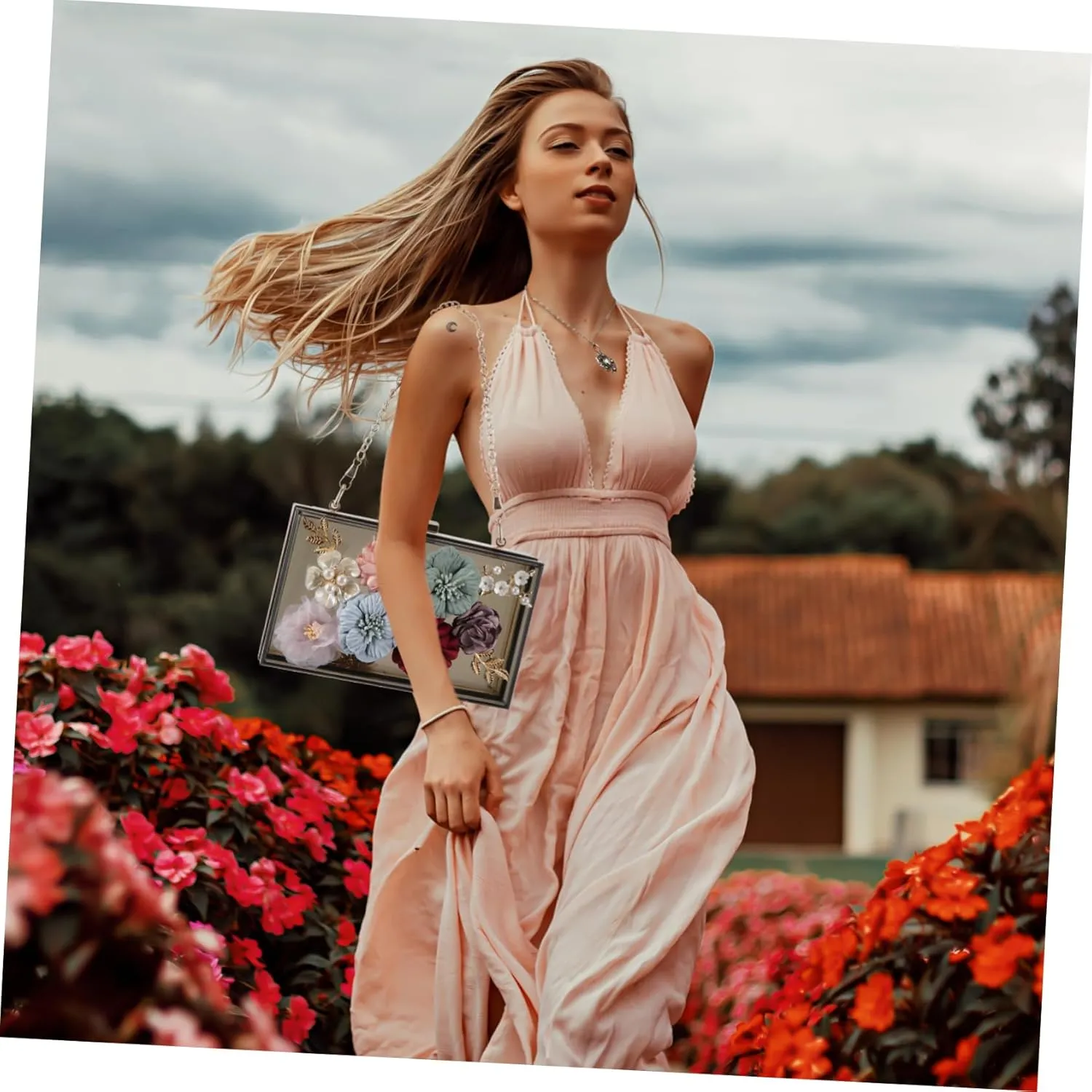 SAFIGLE 1pc Handbag Flower Clutch Bag Small Square Bag Flower Evening Bag Women Shoulder Bag Flower Wedding Bag