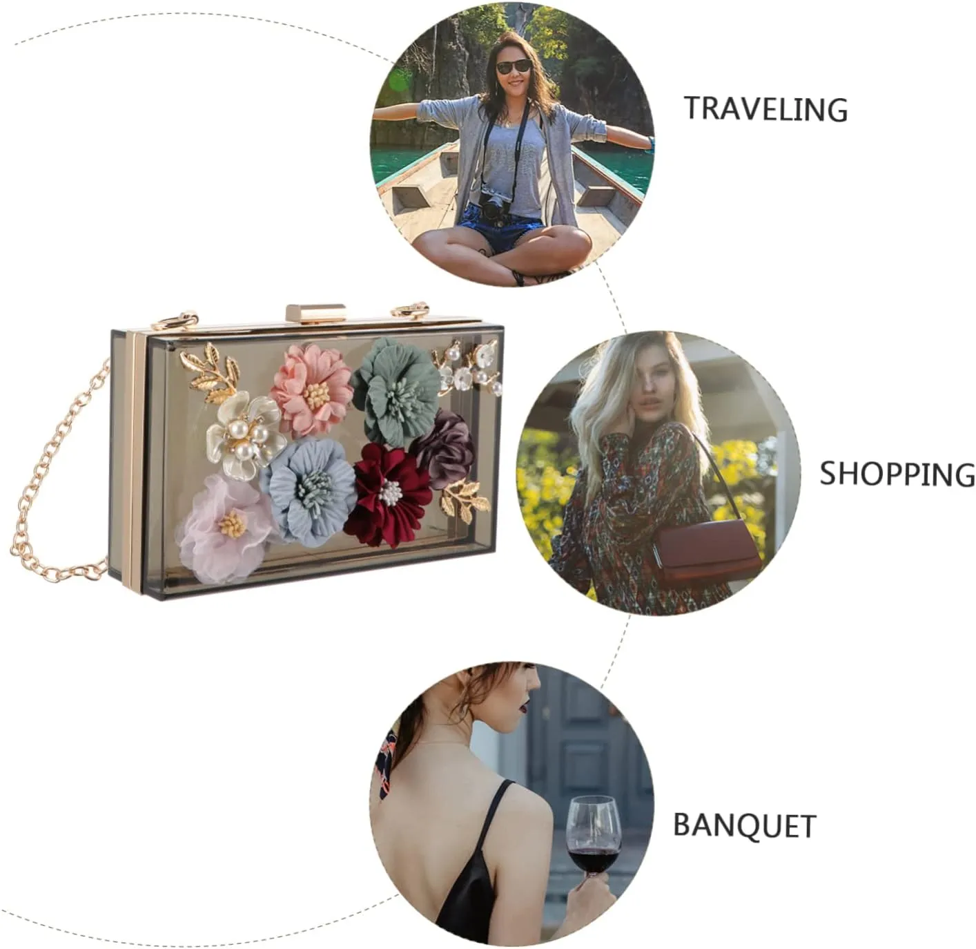 SAFIGLE 1pc Handbag Flower Clutch Bag Small Square Bag Flower Evening Bag Women Shoulder Bag Flower Wedding Bag