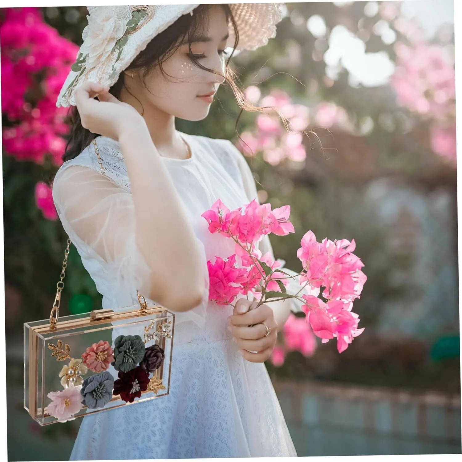 SAFIGLE 1pc Handbag Flower Clutch Bag Small Square Bag Flower Evening Bag Women Shoulder Bag Flower Wedding Bag
