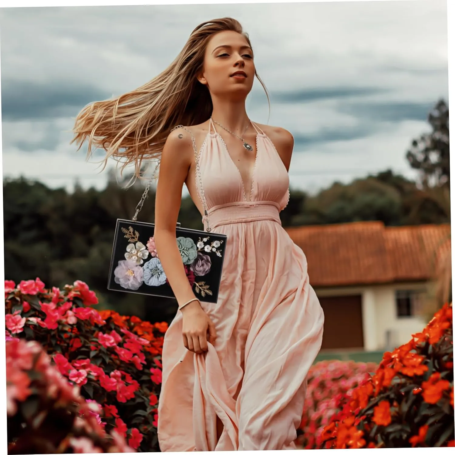 SAFIGLE 1pc Handbag Flower Clutch Bag Small Square Bag Flower Evening Bag Women Shoulder Bag Flower Wedding Bag