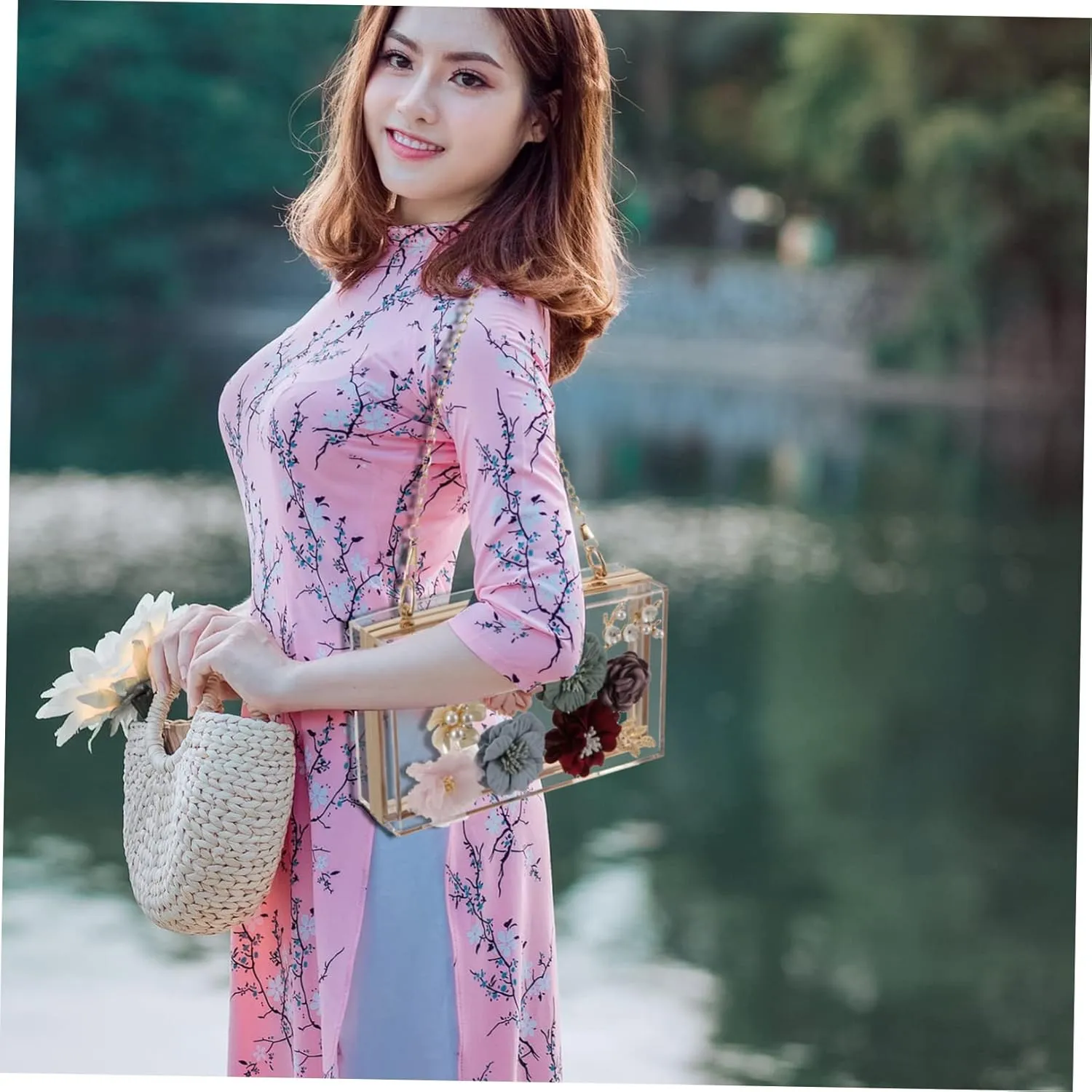 SAFIGLE 1pc Handbag Flower Clutch Bag Small Square Bag Flower Evening Bag Women Shoulder Bag Flower Wedding Bag