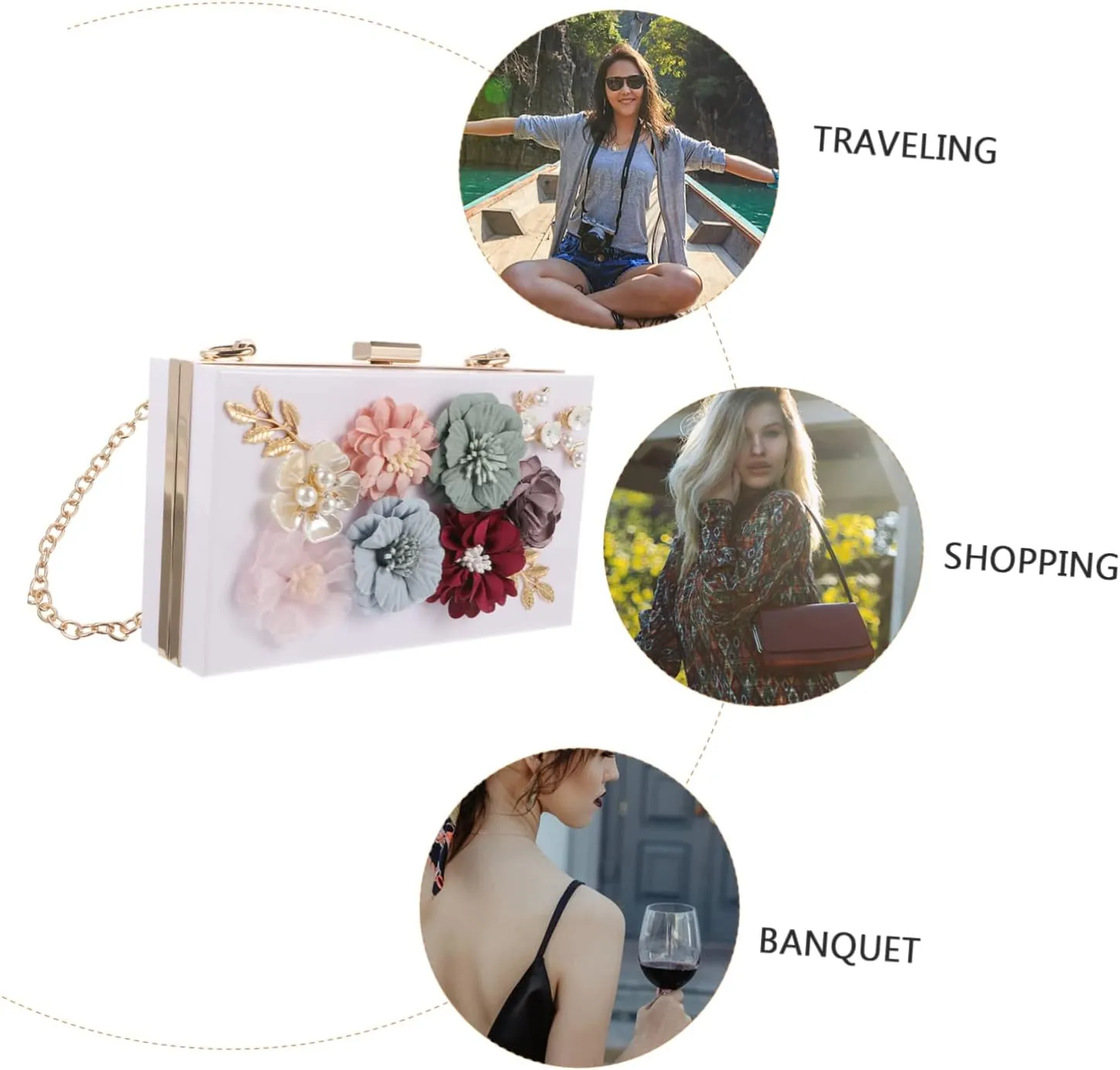 SAFIGLE 1pc Handbag Flower Clutch Bag Small Square Bag Flower Evening Bag Women Shoulder Bag Flower Wedding Bag