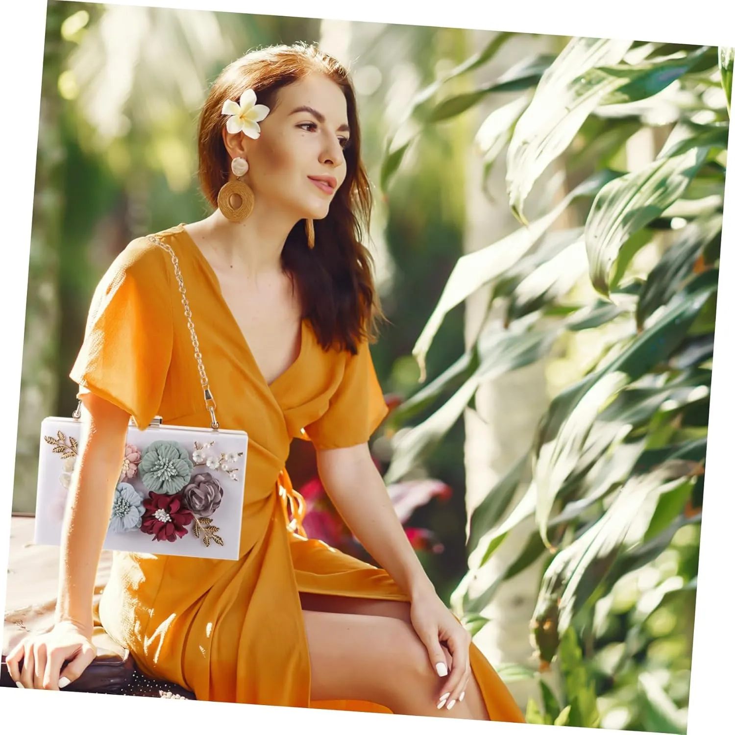 SAFIGLE 1pc Handbag Flower Clutch Bag Small Square Bag Flower Evening Bag Women Shoulder Bag Flower Wedding Bag