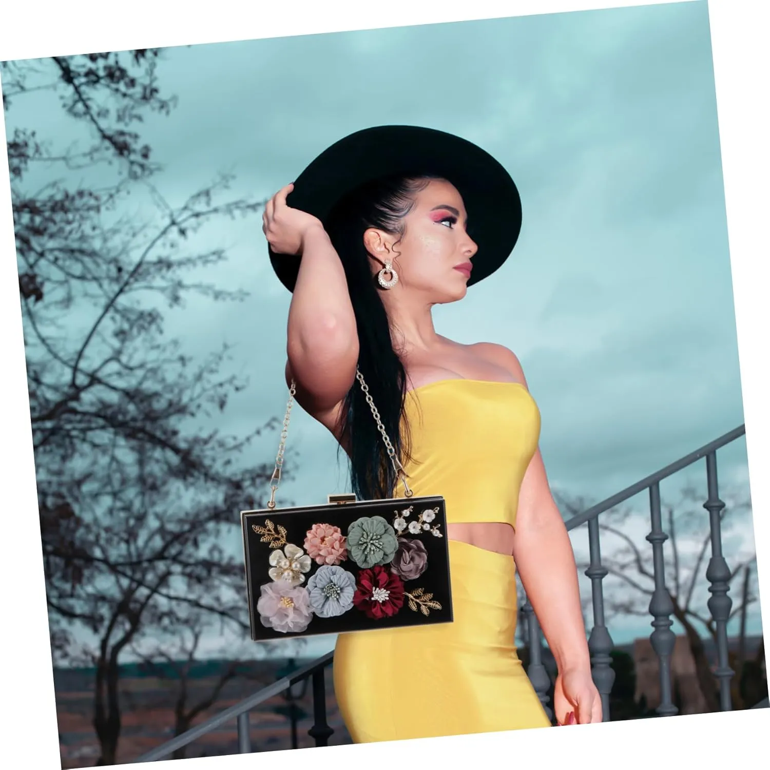 SAFIGLE 1pc Handbag Flower Clutch Bag Small Square Bag Flower Evening Bag Women Shoulder Bag Flower Wedding Bag