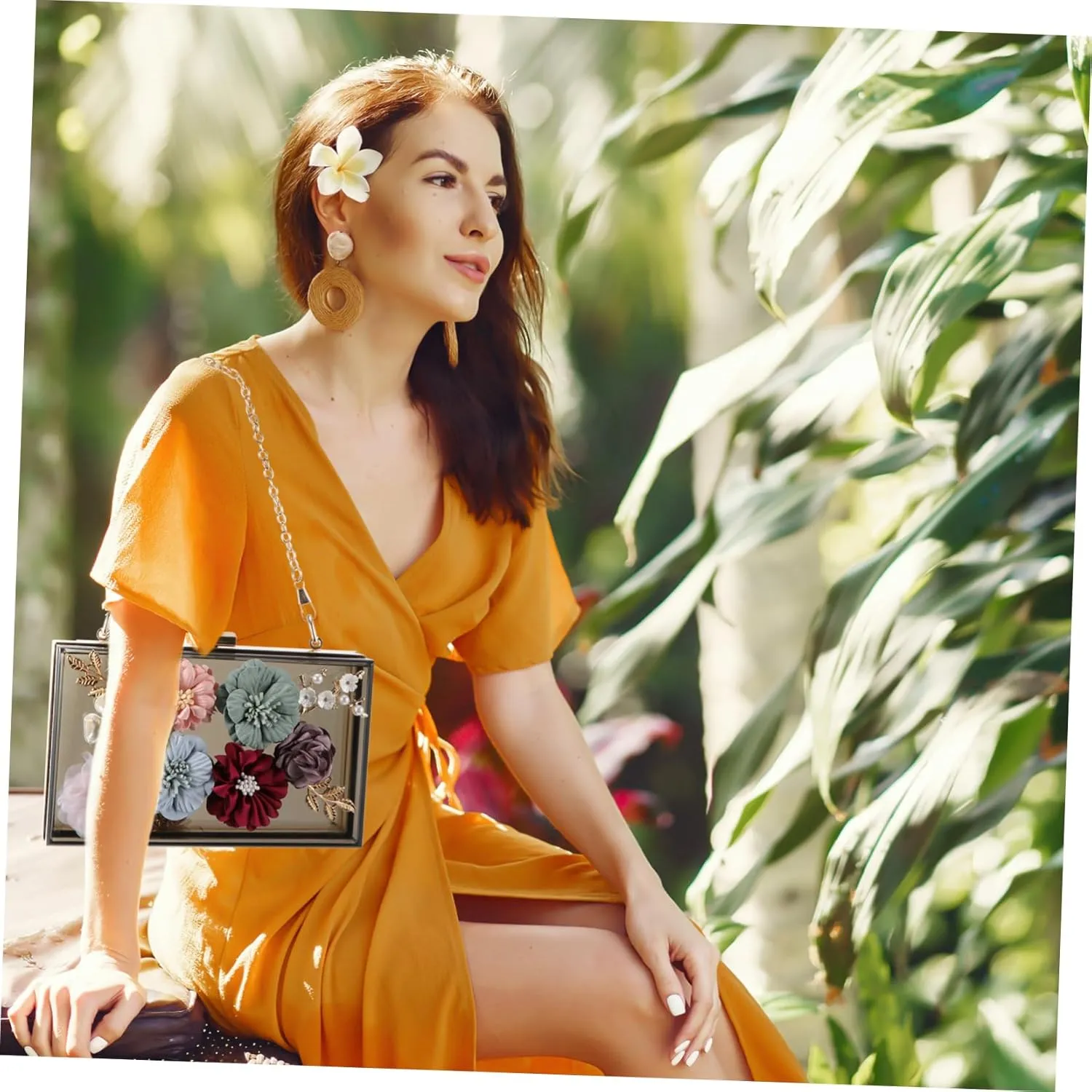 SAFIGLE 1pc Handbag Flower Clutch Bag Small Square Bag Flower Evening Bag Women Shoulder Bag Flower Wedding Bag