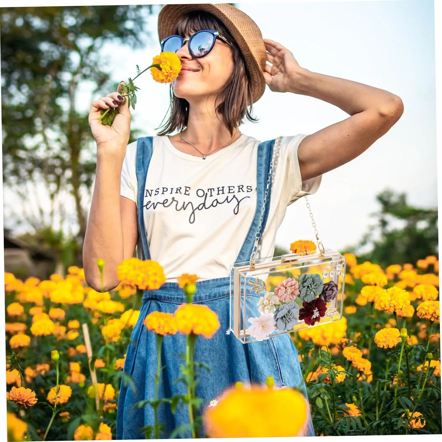 SAFIGLE 1pc Handbag Flower Clutch Bag Small Square Bag Flower Evening Bag Women Shoulder Bag Flower Wedding Bag