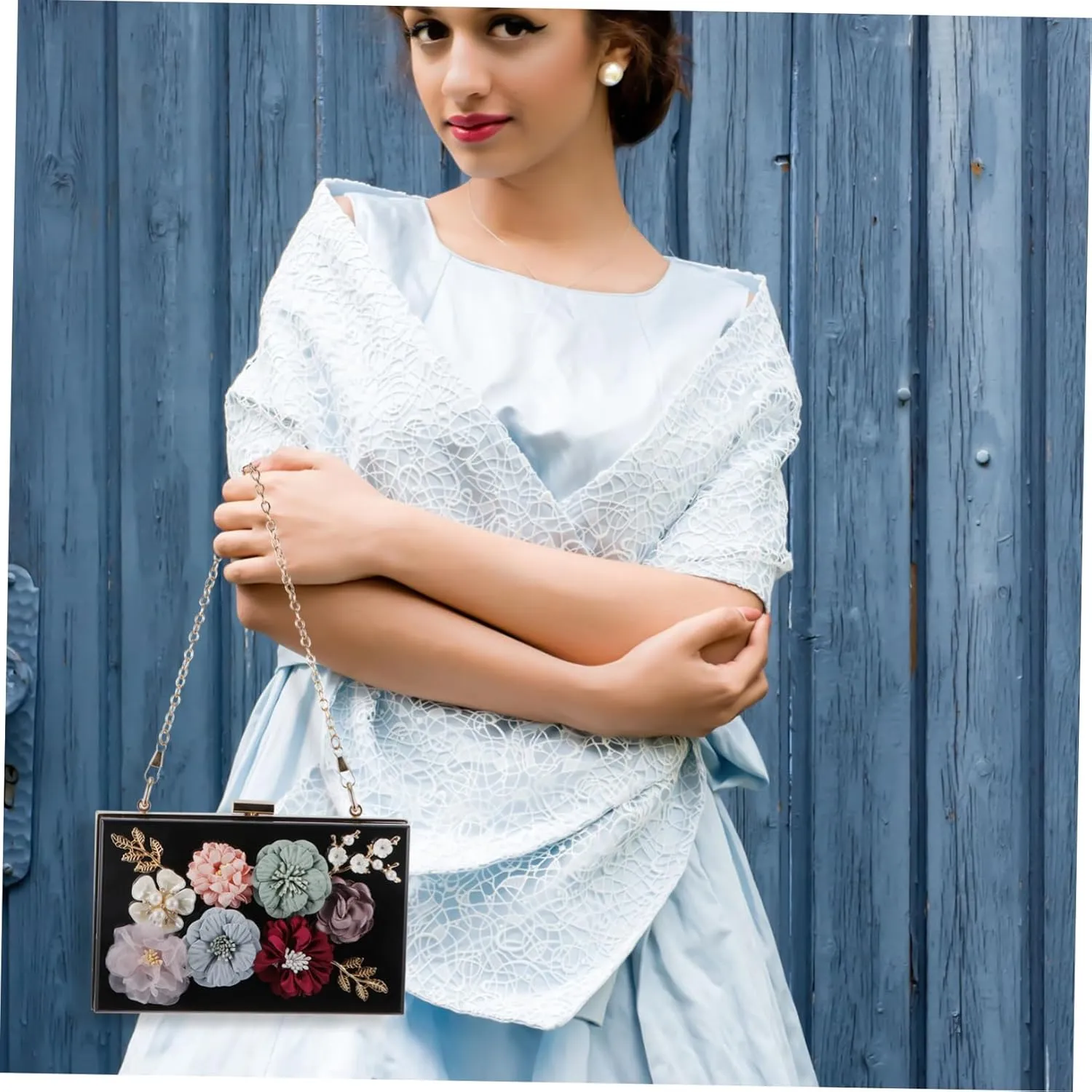 SAFIGLE 1pc Handbag Flower Clutch Bag Small Square Bag Flower Evening Bag Women Shoulder Bag Flower Wedding Bag