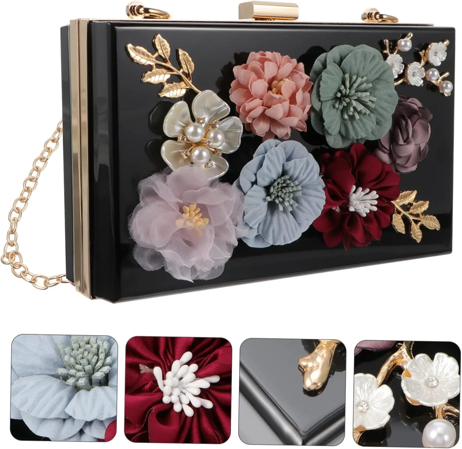 SAFIGLE 1pc Handbag Flower Clutch Bag Small Square Bag Flower Evening Bag Women Shoulder Bag Flower Wedding Bag