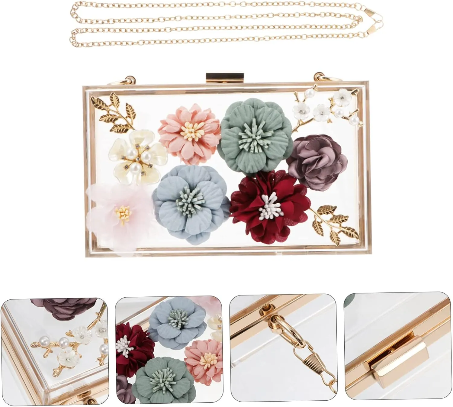 SAFIGLE 1pc Handbag Flower Clutch Bag Small Square Bag Flower Evening Bag Women Shoulder Bag Flower Wedding Bag