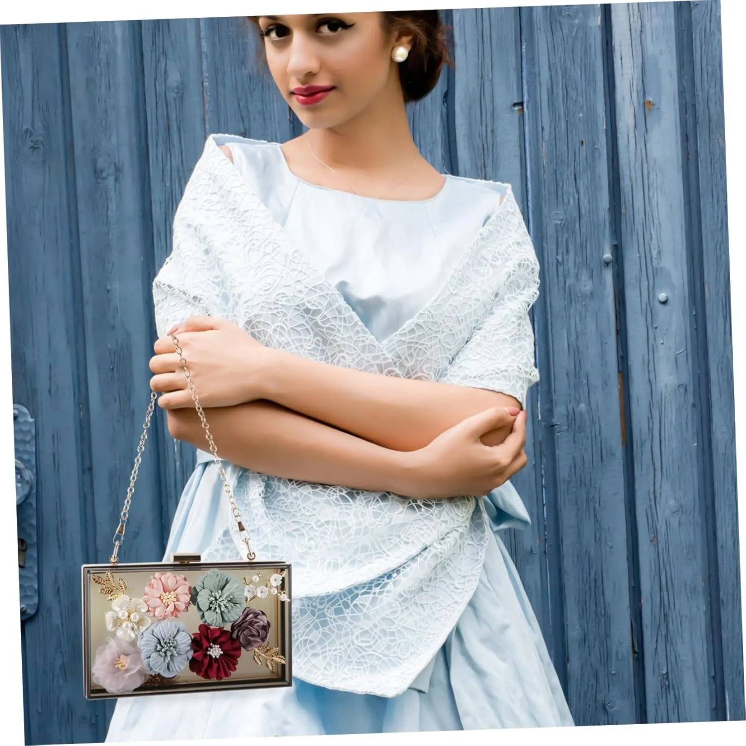 SAFIGLE 1pc Handbag Flower Clutch Bag Small Square Bag Flower Evening Bag Women Shoulder Bag Flower Wedding Bag