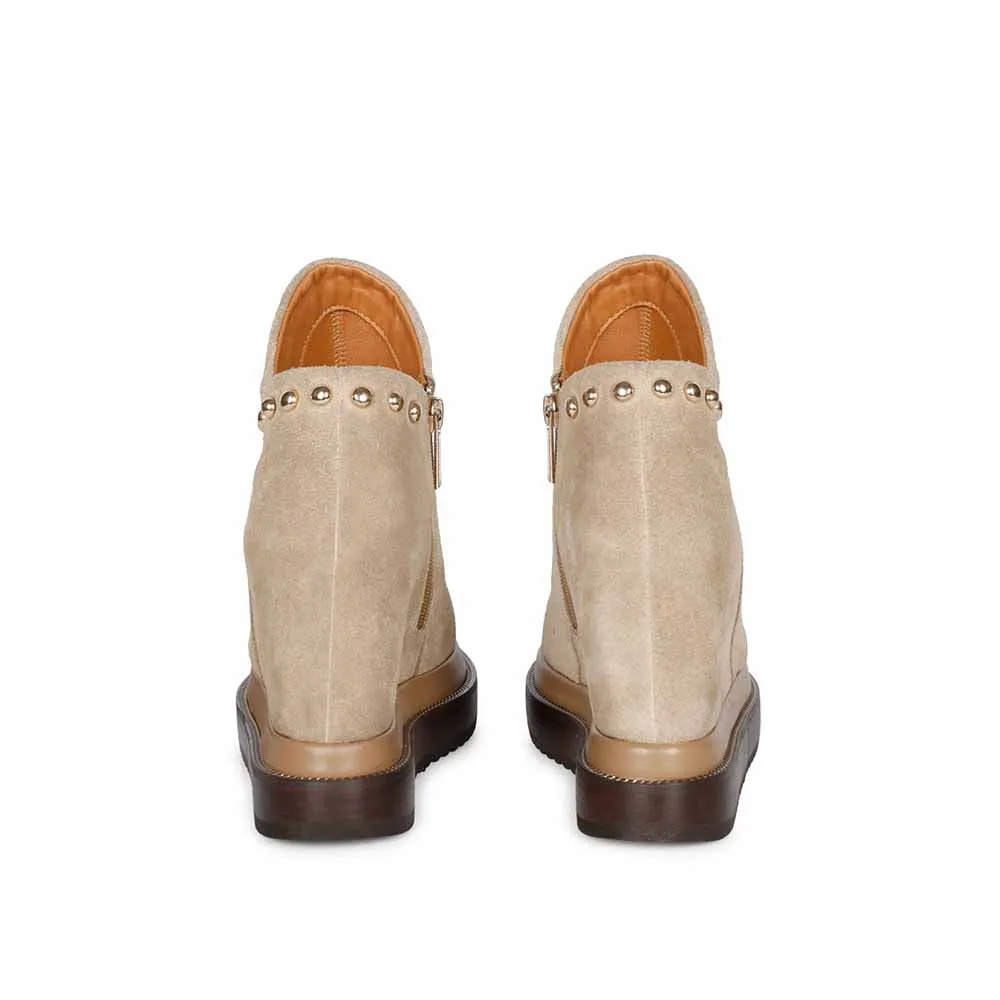 Saint G Solid Beige Leather Zipper Ankle Boots