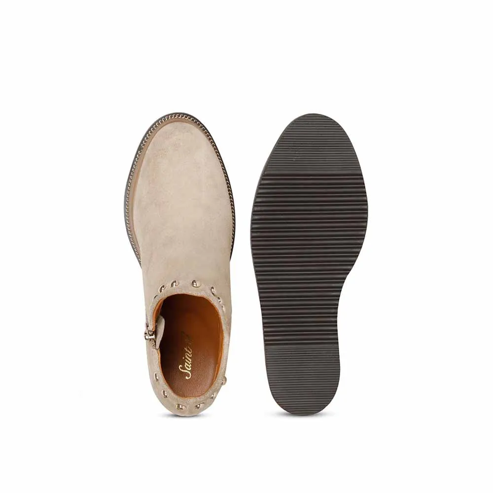 Saint G Solid Beige Leather Zipper Ankle Boots