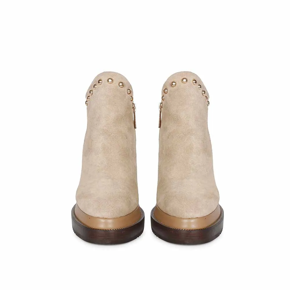Saint G Solid Beige Leather Zipper Ankle Boots