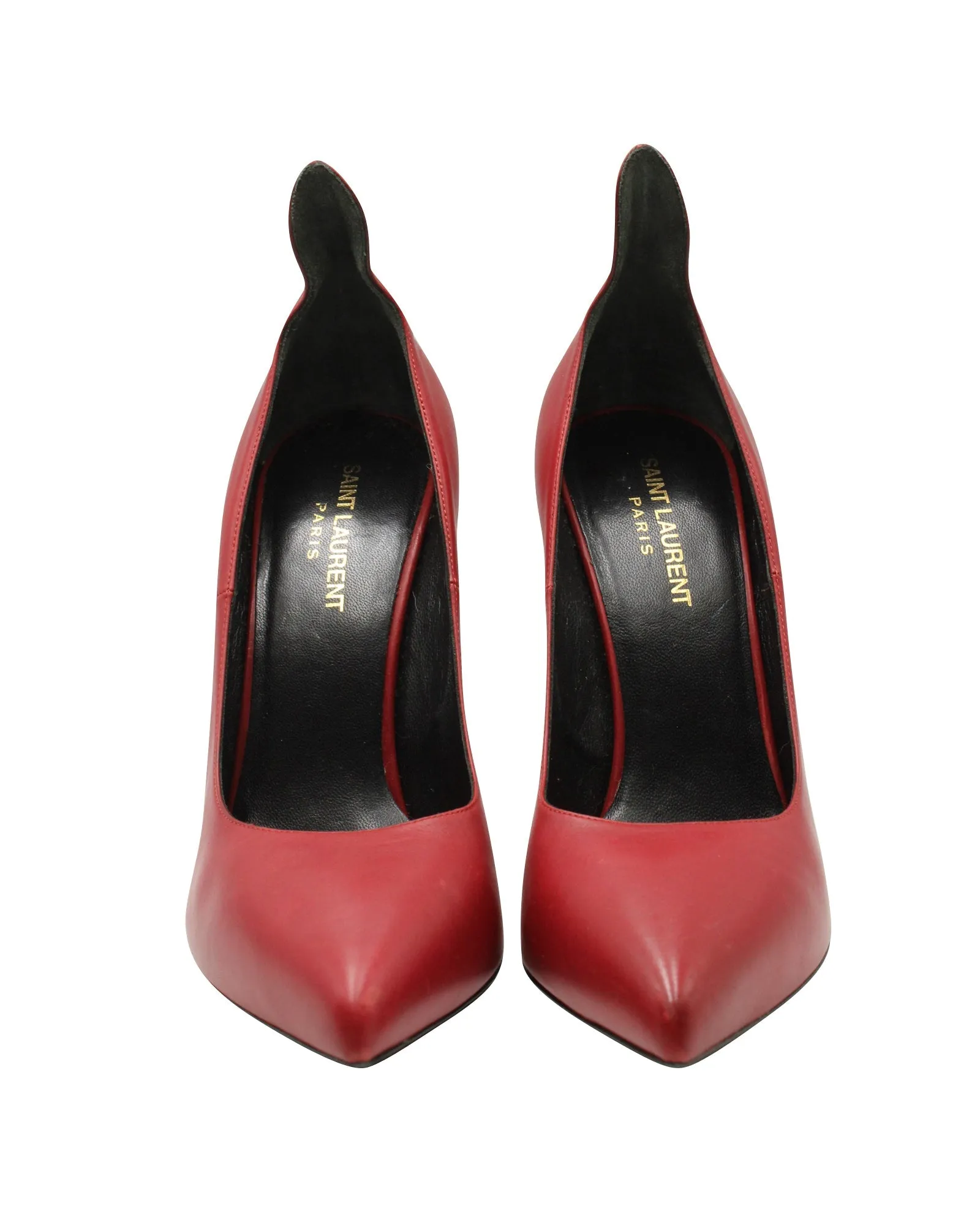 Saint Laurent Pointed Toe Pumps in Red Calf Leather