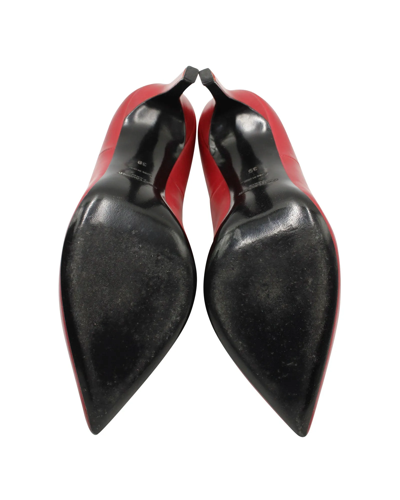 Saint Laurent Pointed Toe Pumps in Red Calf Leather