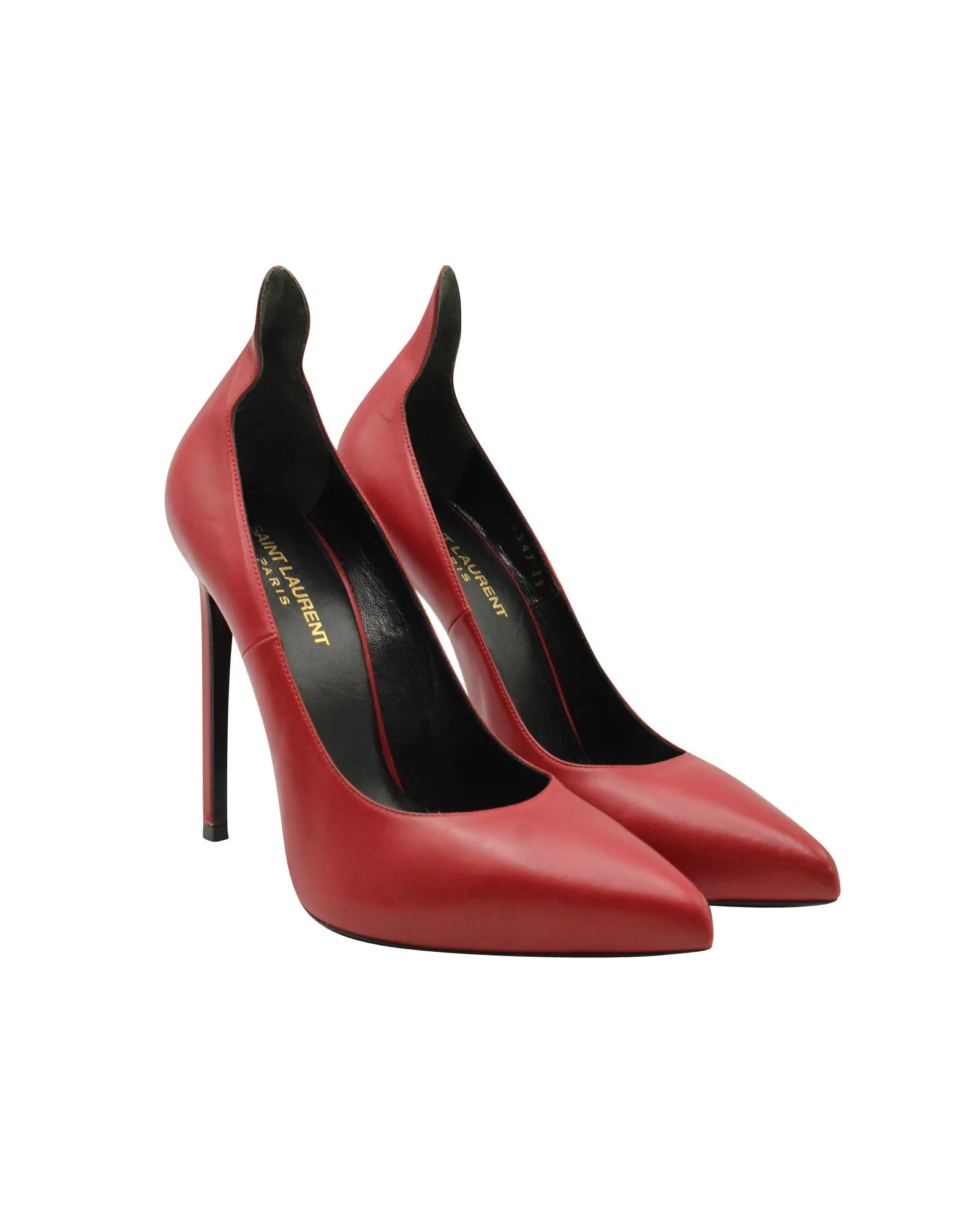 Saint Laurent Pointed Toe Pumps in Red Calf Leather