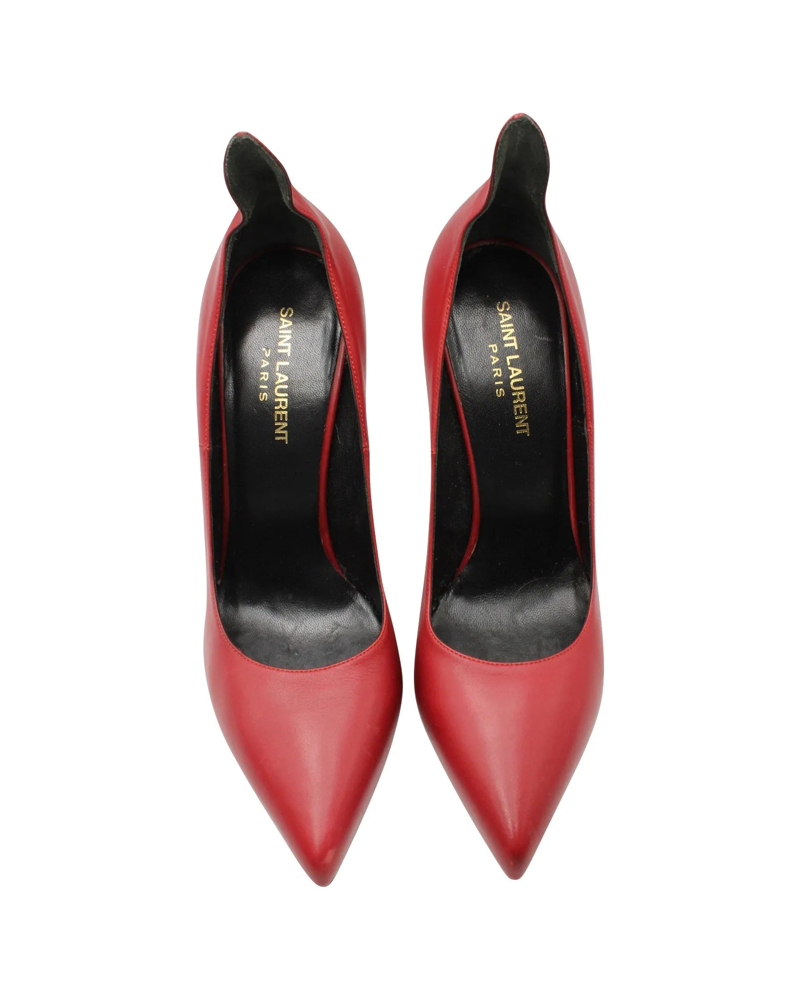 Saint Laurent Pointed Toe Pumps in Red Calf Leather