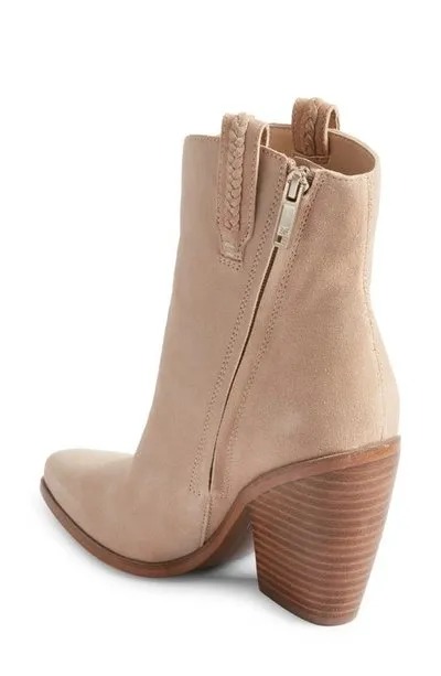 Sam Edelman Agnes Sesame Stacked Heel Pointed Toe Pull On Ankle Western Boots