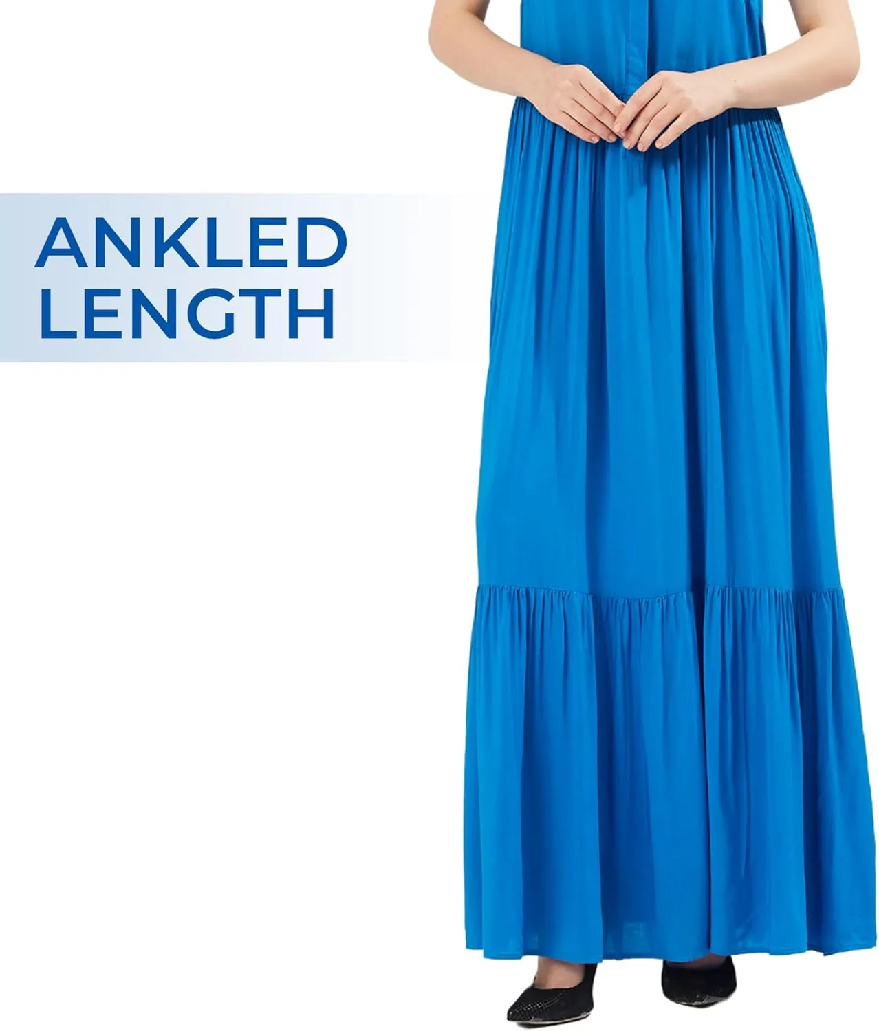 SANDY & SID Women Maxi Shirt Dresses Sleeveless Hidden Button Closure Ruffle Loose Fit Ankle Length Casual Summer Fall Outfit