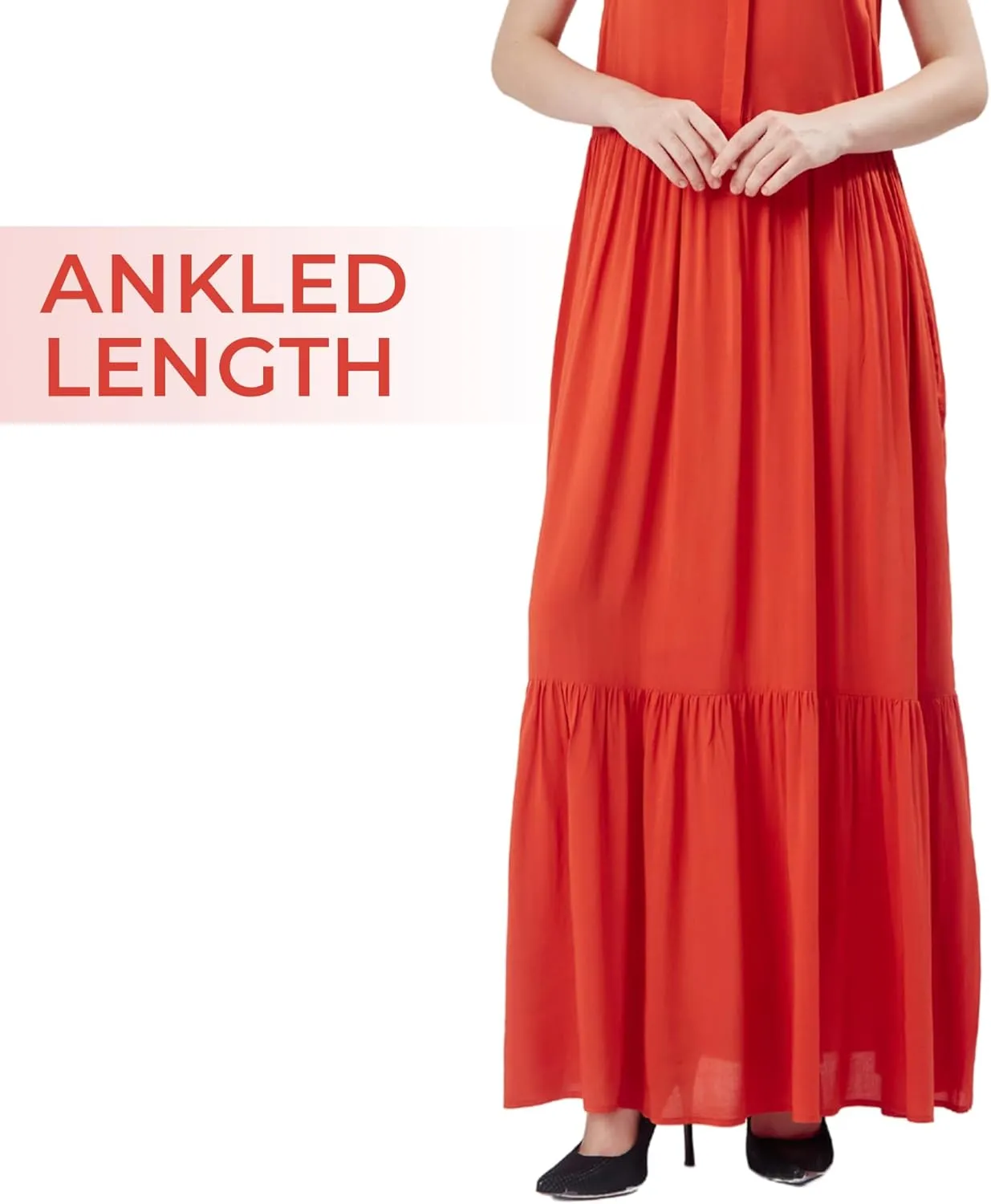 SANDY & SID Women Maxi Shirt Dresses Sleeveless Hidden Button Closure Ruffle Loose Fit Ankle Length Casual Summer Fall Outfit