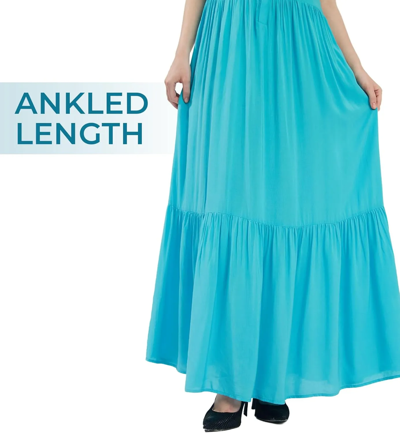 SANDY & SID Women Maxi Shirt Dresses Sleeveless Hidden Button Closure Ruffle Loose Fit Ankle Length Casual Summer Fall Outfit