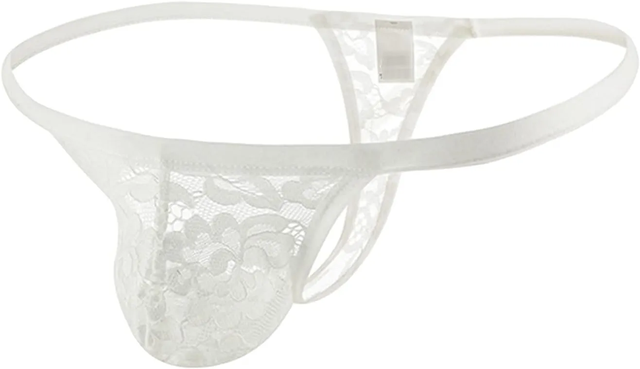 Sexy Thongs Briefs for Men Naughty Breathable Underwear Transparent Lace Thong Printed Underpants Pants