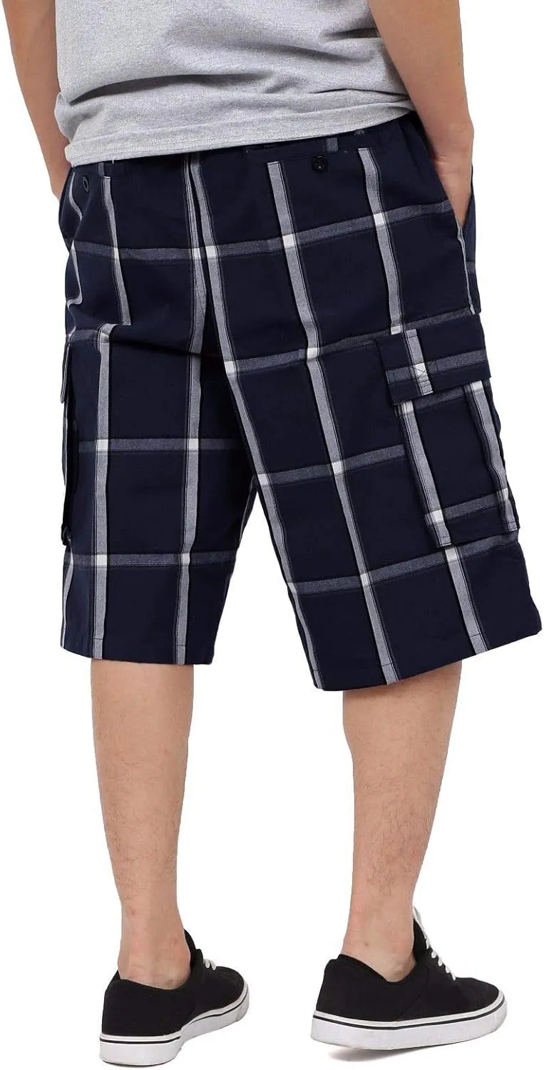 Shaka Wear Men's Cargo Shorts  Casual Plaid Relaxed Loose Fit Elastic Waist Multi Pocket Pants Regular Big S~5XL