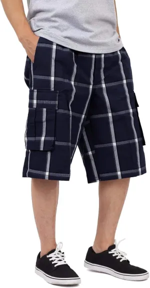 Shaka Wear Men's Cargo Shorts  Casual Plaid Relaxed Loose Fit Elastic Waist Multi Pocket Pants Regular Big S~5XL