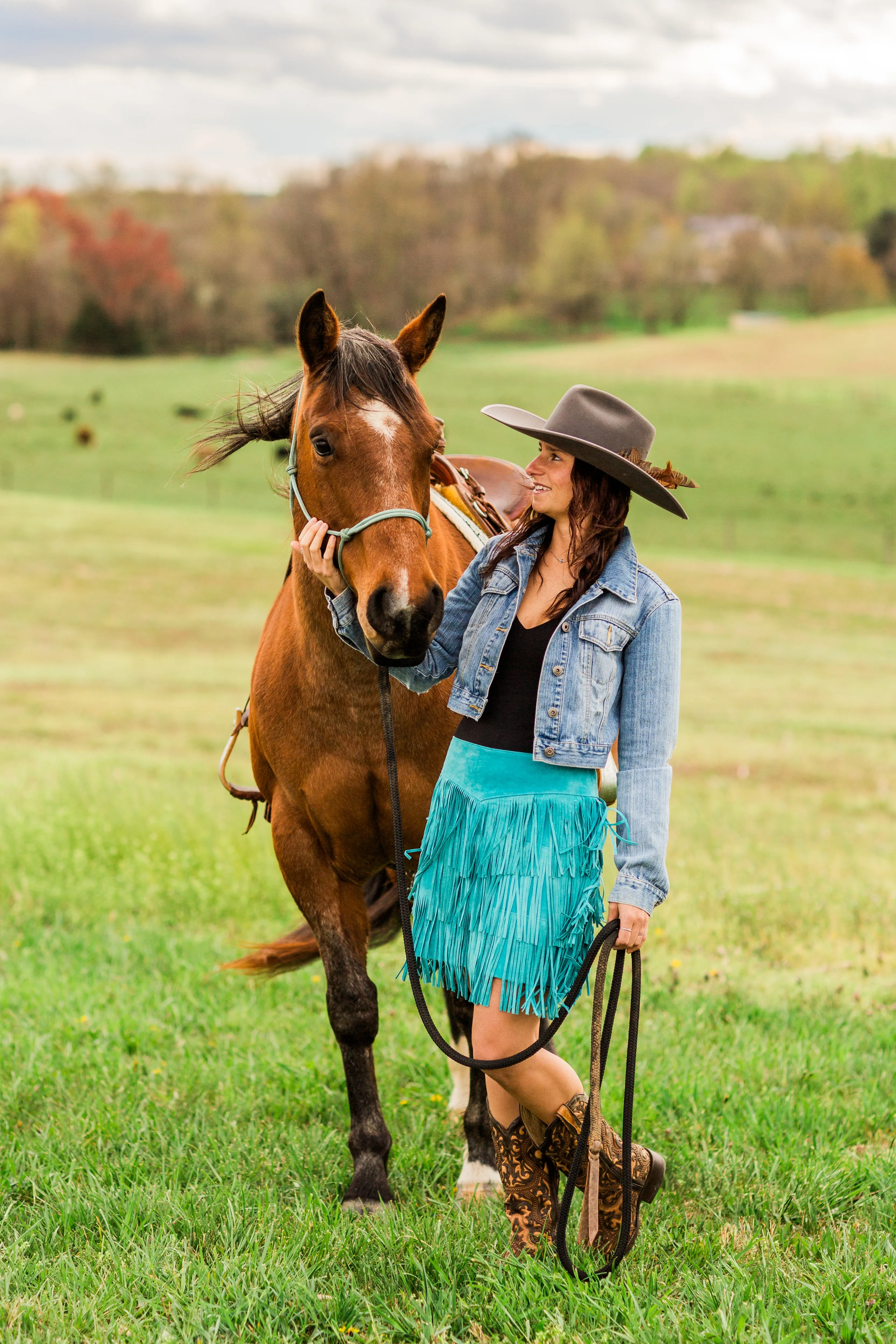 Skirt, Western Sueded Leather with Fringe - Style L704