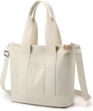 Small Tote Bag with Zipper Canvas Tote Bags Crossbody Bag with Compartments Shoulder Bag Satchel Hobo Bag Messenger Bag