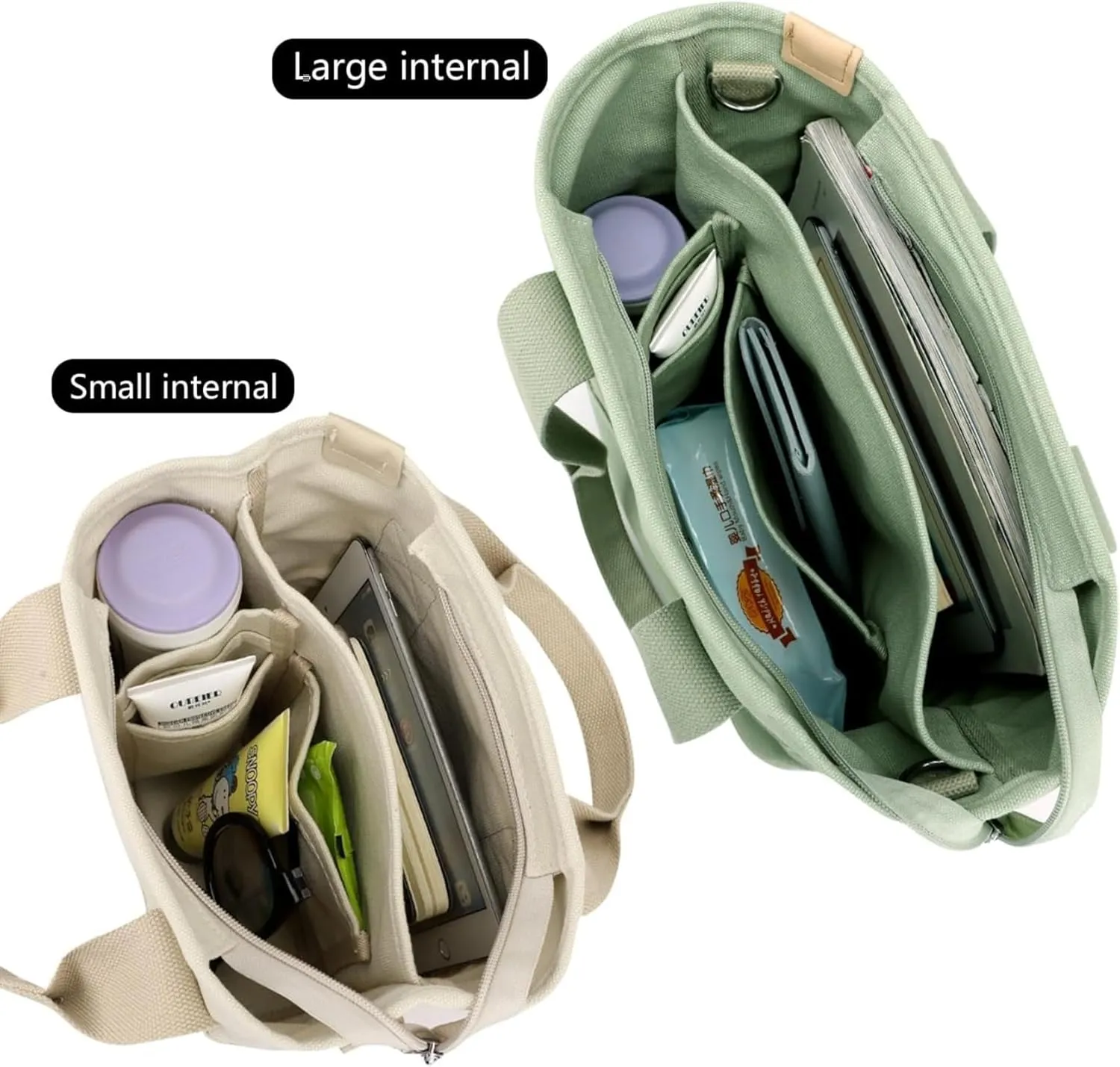 Small Tote Bag with Zipper Canvas Tote Bags Crossbody Bag with Compartments Shoulder Bag Satchel Hobo Bag Messenger Bag