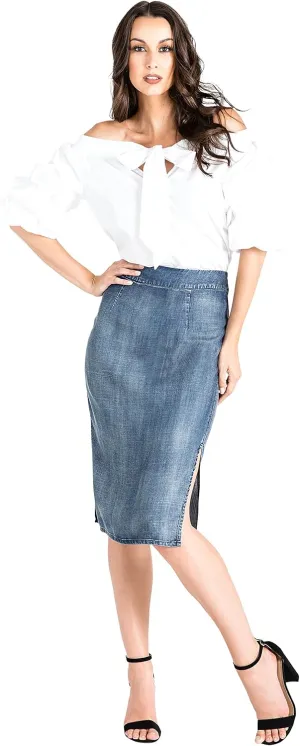 Standards & Practices Modern Womens Tencel Side Splits High Waisted Pencil Skirt