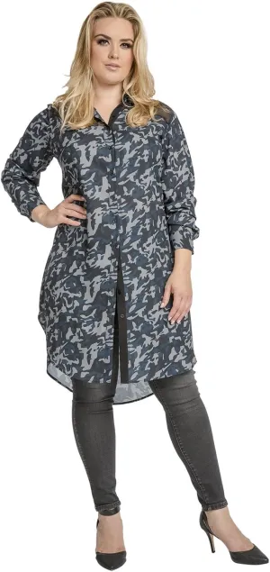 Standards & Practices Plus Size Modern Women Navy Woven Chiffon Camo Shirt Dress